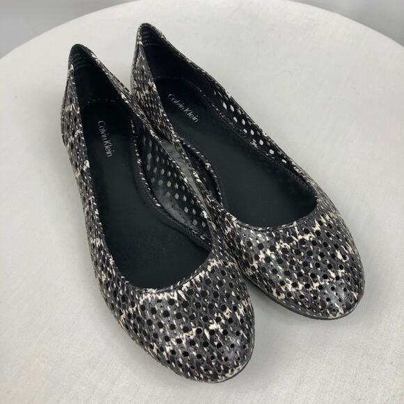 Calvin Klein Saphire Speckled Snake Sz 9M Cream/Black Laser Cut BalletFlat Shoes - Picture 4 of 12